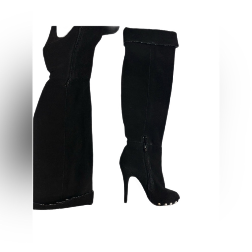Steve Madden Vintage Ludlow Stud |Knee High Boots|Black Suede|Size 7.5 Rare Y2K